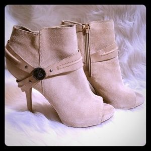Suede Peep Toe Ankle Boots